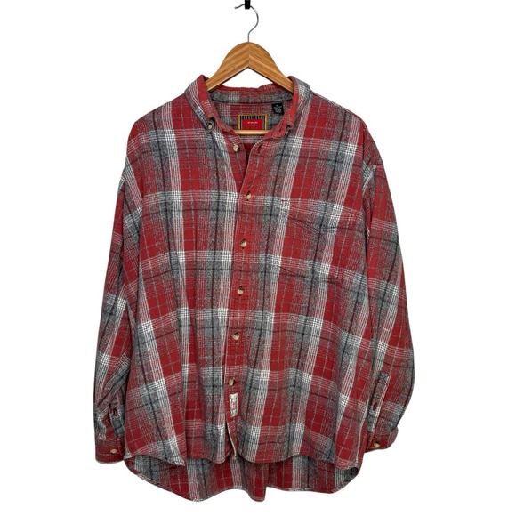Wrangler Hero Mens Shirt XL Red Plaid Button Up Long Sleeve Collar Chore Work - Picture 1 of 9